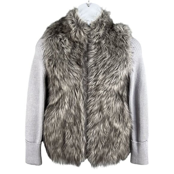 Express Womens S Oversized Merino Wool Blend Faux Fur Sweater Vest Knit Sleeves - Picture 14 of 16